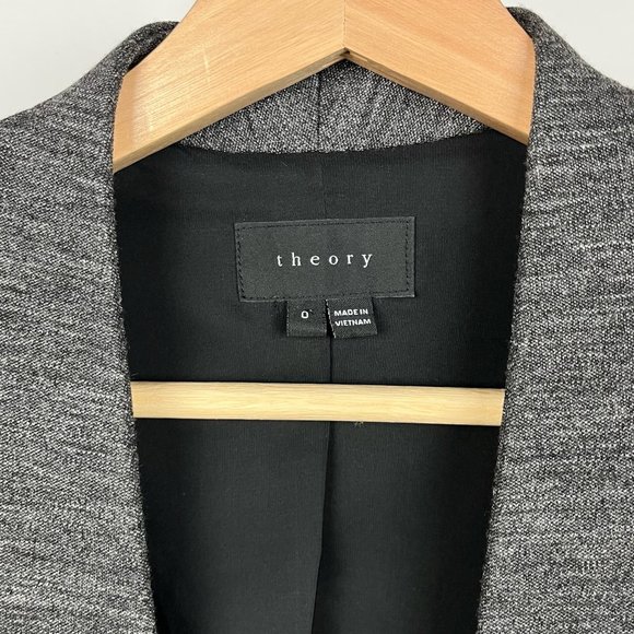 Theory Tivona Blazer Open Front Collarless Cuffed Jacket Gray LIKE NEW Size 0 - Picture 4 of 6